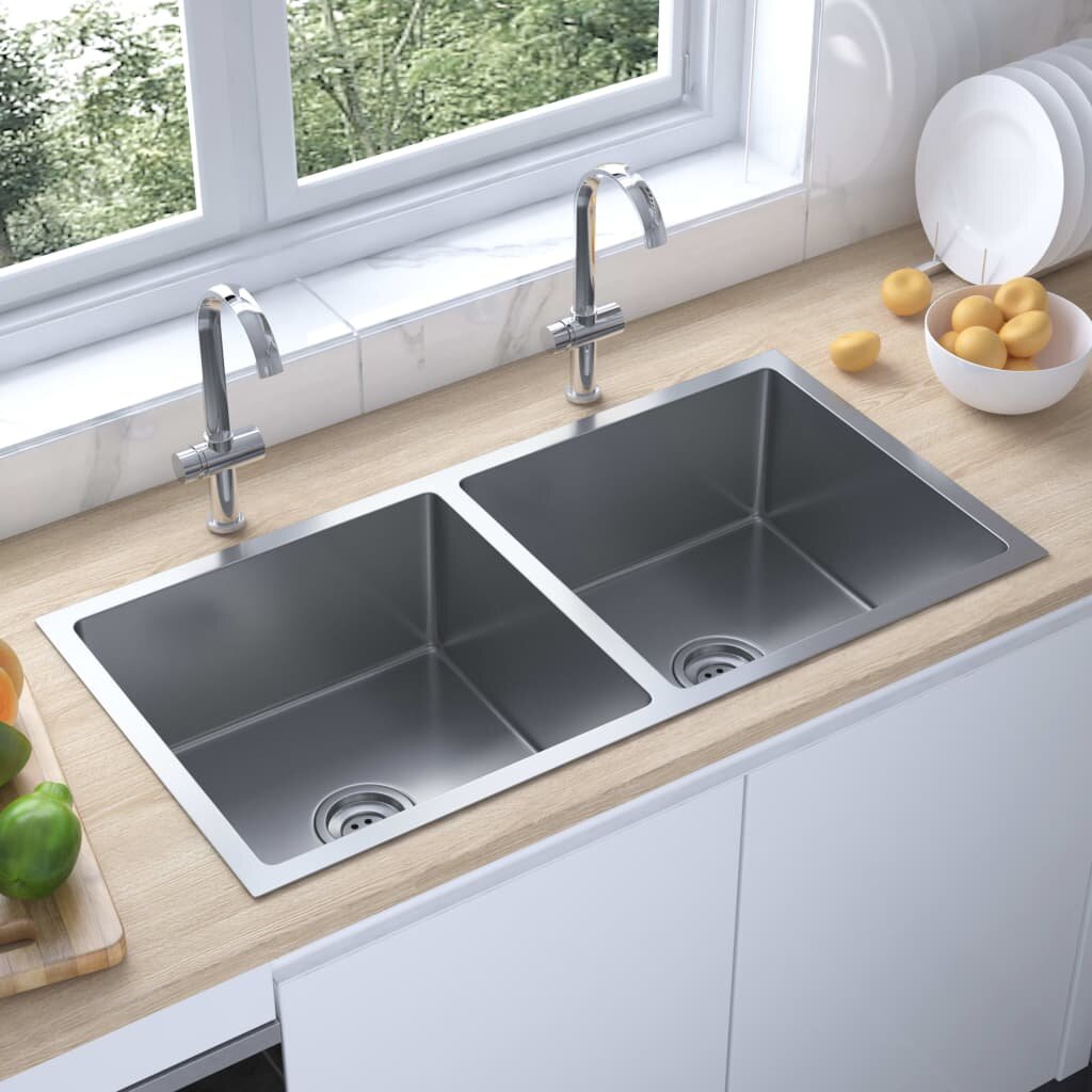 vidaXL Handmade Kitchen Sink Stainless Steel Plumbing Utility Waste Basin